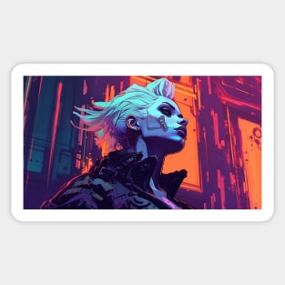 Cyberpunk Girl On Colorful Neon Background Sticker